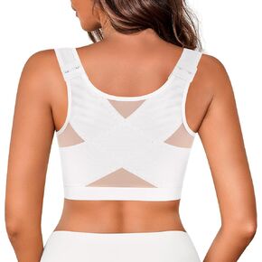 J-pone Front Closure Posture Corrector Bra Back Support Wireless Comfy Unlined Bras Full Coverage Bra with Nipple Covers