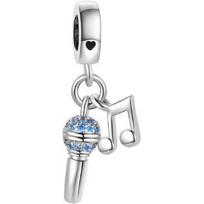 Blue Music Microphone Charm Compatible Pandora Charm Bracelet Singer Star Musician Christmas Family Anniversary Birthday
