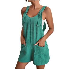 Short Rompers for Women Summer Casual Sleeveless Jumpsuit Loose Spaghetti Strap Overalls with Pockets