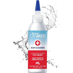 TropiClean Oxymed Cat & Dog Ear Cleaner Solution - Preventative Ear Infection Treatment For Dogs & Cats 4 Ounce