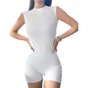 YOXUA Women Backless One Piece Jumpsuits Workout Outfit Sleeveless Stretchy Bodycon Romper Workout Yoga Short Jumpsuits