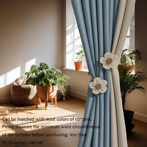 Curtain Ties Cute Flower Adjustable 2Pcs Farmhouse Style Rope Decor Flax Curtain Tie Backs Window Treatment Holdbacks (Beige) in Saudi Arabia