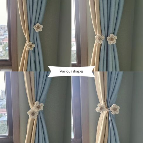 Curtain Ties Cute Flower Adjustable 2Pcs Farmhouse Style Rope Decor Flax Curtain Tie Backs Window Treatment Holdbacks (Beige) in Saudi Arabia