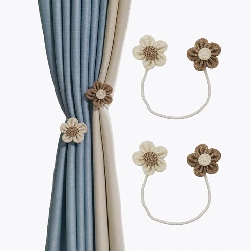 Curtain Ties Cute Flower Adjustable 2Pcs Farmhouse Style Rope Decor Flax Curtain Tie Backs Window Treatment Holdbacks (Beige) in Saudi Arabia