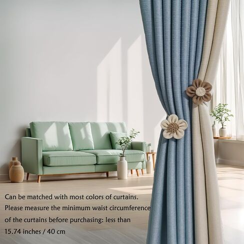 Curtain Ties Cute Flower Adjustable 2Pcs Farmhouse Style Rope Decor Flax Curtain Tie Backs Window Treatment Holdbacks (Beige) in Saudi Arabia
