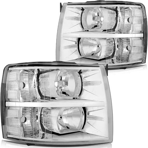 SCITOO Headlights For Chevy Silverado 1500/3500 2007-2013,For Chevy Silverado 2500 2007-2014 Headlamps Chrome Housing Clear Reflector Clear Lens Driver and Passenger Side in Saudi Arabia