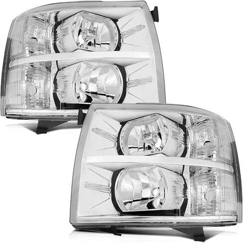 SCITOO Headlights For Chevy Silverado 1500/3500 2007-2013,For Chevy Silverado 2500 2007-2014 Headlamps Chrome Housing Clear Reflector Clear Lens Driver and Passenger Side in Saudi Arabia