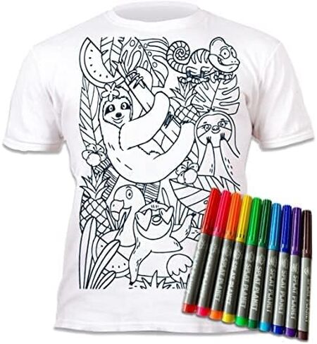 تي شيرت Splat Planet Color-in Sloth Jungle مع 10 أقلام سحرية غير سامة قابلة للغسل - تي شيرت ملون ومغسول in Kuwait