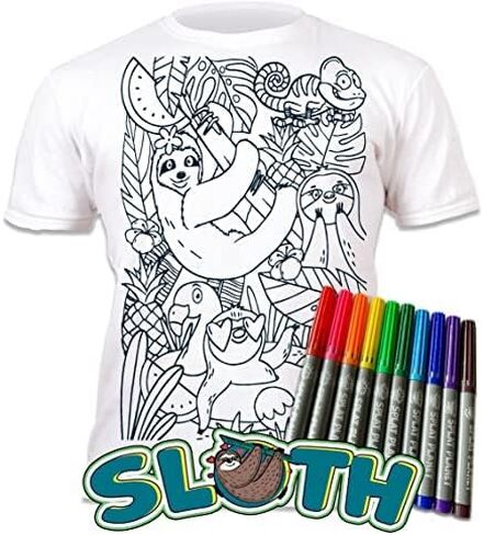 تي شيرت Splat Planet Color-in Sloth Jungle مع 10 أقلام سحرية غير سامة قابلة للغسل - تي شيرت ملون ومغسول in Kuwait