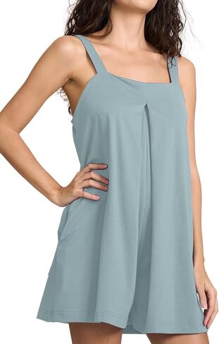 Summer Romper for Women Sleeveless Wide Leg Adjustable Strap Loose Fit with Pockes(Greygreen,L) in Saudi Arabia