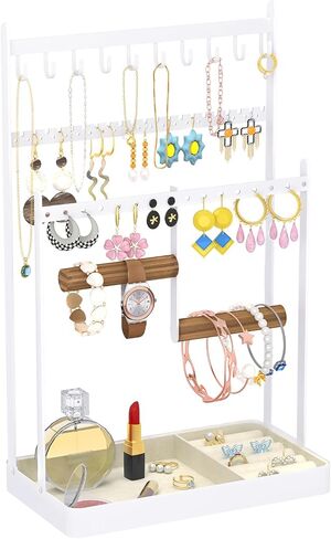 Jewelry Organizer Jewelry Display Stand, Jewelry Holder Necklace Organizer with Tray, Metal Jewelry Tower Rack Tree for Earring Necklace Ring Bracelets Display and Storage, Black in Saudi Arabia