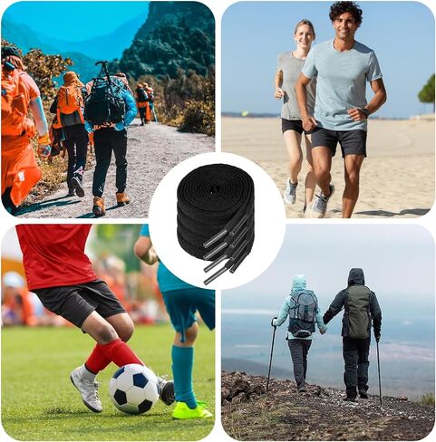 أربطة أحذية للأحذية الرياضية، زوجان من أربطة الأحذية السوداء مقاس 3/4 بوصة أربطة أحذية عريضة عريضة بطول 47 بوصة أربطة أحذية رياضية سميكة من القطن بديلة للنساء والرجال أحذية رياضية مسطحة وأحذية طويلة in Saudi Arabia