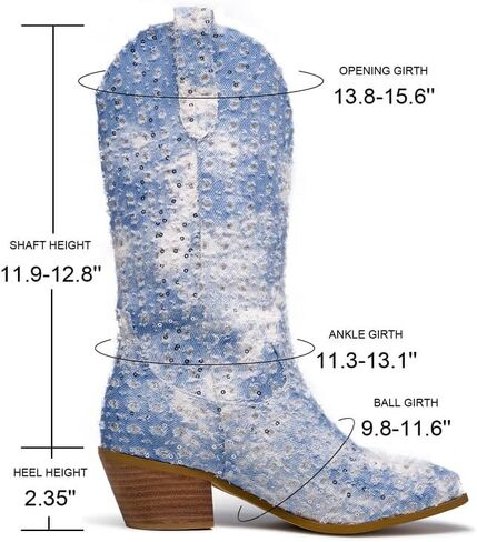 GOSERCE Women's Western Cowboy Boots with Embroidery Chunky Block Heel 2.5" Classic Cowgirl Boots Mid Calf Booties Almond Shaped Pointed Toe Knee High boots Pull On Fashion Design in Saudi Arabia