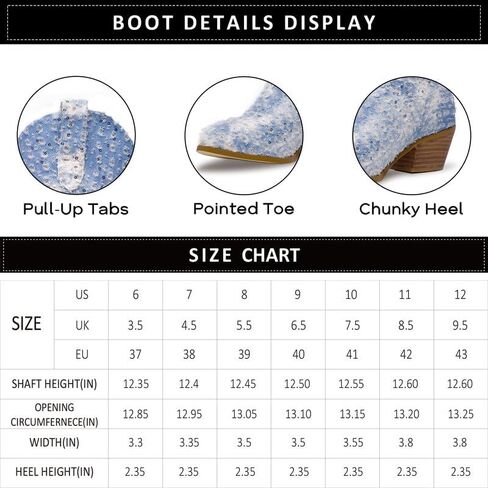 GOSERCE Women's Western Cowboy Boots with Embroidery Chunky Block Heel 2.5" Classic Cowgirl Boots Mid Calf Booties Almond Shaped Pointed Toe Knee High boots Pull On Fashion Design in Saudi Arabia