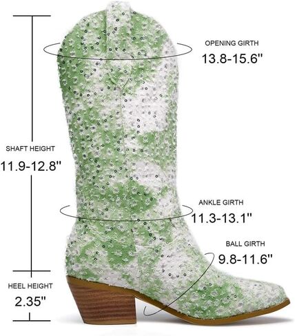 GOSERCE Women's Western Cowboy Boots with Embroidery Chunky Block Heel 2.5" Classic Cowgirl Boots Mid Calf Booties Almond Shaped Pointed Toe Knee High boots Pull On Fashion Design in Saudi Arabia