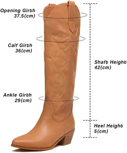 GOSERCE Women's Western Cowboy Boots with Embroidery Chunky Block Heel 2.5" Classic Cowgirl Boots Mid Calf Booties Almond Shaped Pointed Toe Knee High boots Pull On Fashion Design in Saudi Arabia