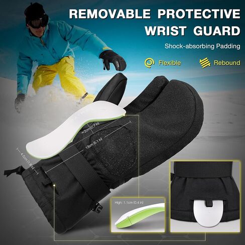 MCTi Snowboard Gloves with Wrist Guard 3-Finger Waterproof Mittens for Winter Snow Skiing in Kuwait