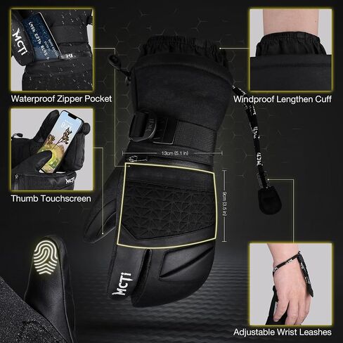 MCTi Snowboard Gloves with Wrist Guard 3-Finger Waterproof Mittens for Winter Snow Skiing in Kuwait