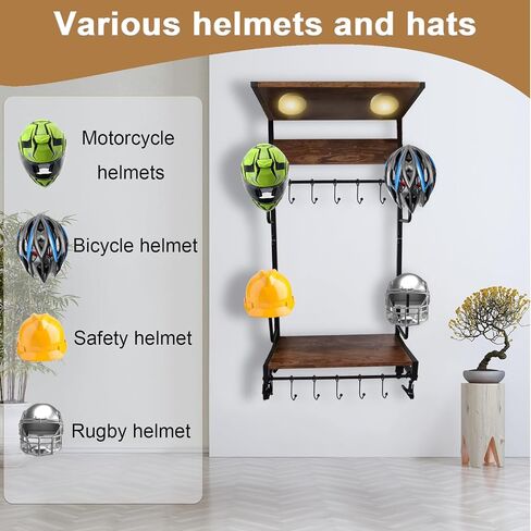 Motorcycle Helmet Holder Wall Mounted, Helmet Holder Wall Mount, Football Helmet Wall Mount, Rustic Exhibition Type Helmet Stand, Helmet Stand for All of Helmet and Clothes, Shoe(Upgraded) in Saudi Arabia