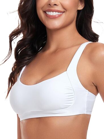 Women’s Ruched Bandeau Bikini Tops Adjustable Straps Swimsuit Top Removable Padded Bathing Suit Tops in Saudi Arabia