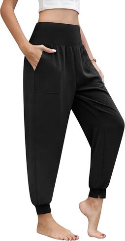 QUEZHU Women High Waist Joggers Palazzo Pants Fall Elastic Waist Casual Lounge Pants with Pockets in Saudi Arabia