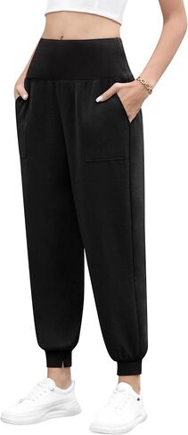 QUEZHU Women High Waist Joggers Palazzo Pants Fall Elastic Waist Casual Lounge Pants with Pockets in Saudi Arabia
