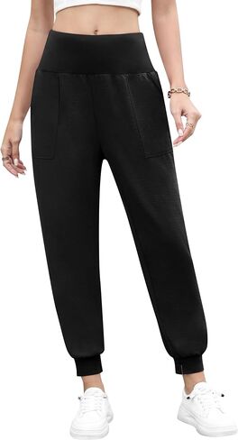 QUEZHU Women High Waist Joggers Palazzo Pants Fall Elastic Waist Casual Lounge Pants with Pockets in Saudi Arabia