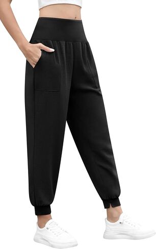QUEZHU Women High Waist Joggers Palazzo Pants Fall Elastic Waist Casual Lounge Pants with Pockets in Saudi Arabia