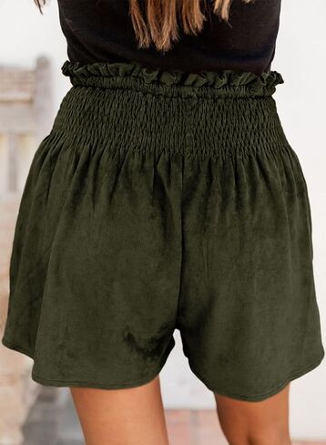 Dokotoo Womens Shorts Cotton High Elastic Waisted Pleated Ruffle Beach Flowy Casual Shorts S-XL in Saudi Arabia