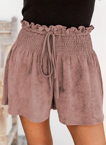 Dokotoo Womens Shorts Cotton High Elastic Waisted Pleated Ruffle Beach Flowy Casual Shorts S-XL in Saudi Arabia