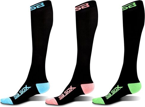 3 أزواج جوارب ضغط كبيرة الحجم (أسود/أزرق + أسود/وردي + أسود/أخضر) in Kuwait