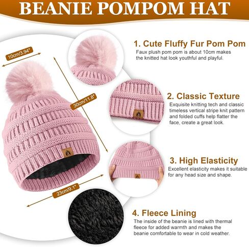 Womens Winter Knit Hat Beanie Scarf Touch Screen Gloves Ear Muffs Socks 5 Pieces Sets Faux Fur Pom Beanie Warmer Cap in Saudi Arabia
