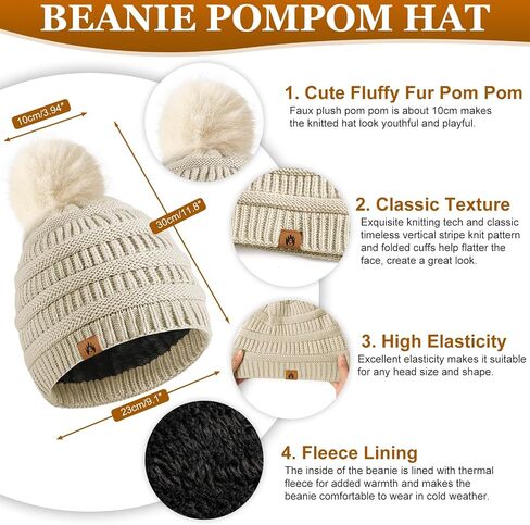 Womens Winter Knit Hat Beanie Scarf Touch Screen Gloves Ear Muffs Socks 5 Pieces Sets Faux Fur Pom Beanie Warmer Cap in Saudi Arabia