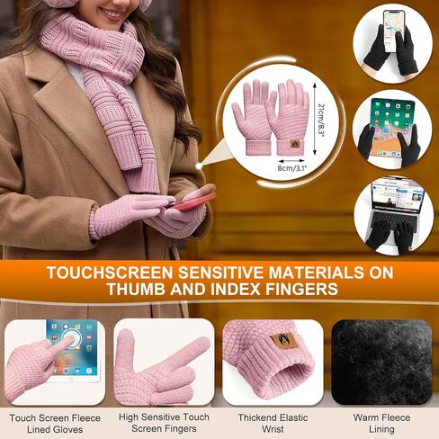 Womens Winter Knit Hat Beanie Scarf Touch Screen Gloves Ear Muffs Socks 5 Pieces Sets Faux Fur Pom Beanie Warmer Cap in Saudi Arabia