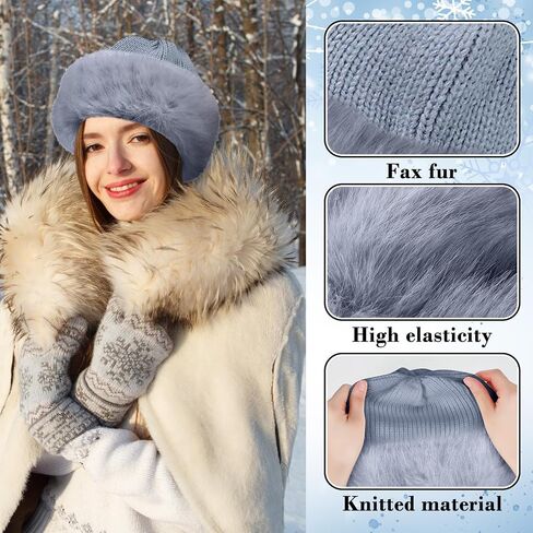 2 Pcs Faux Fur Knit Beanie Winter Satin Lined Beanie Hat Warm Cuffed Plain Hat with Lining for Men Women in Saudi Arabia