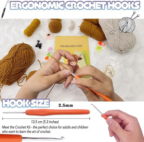 LOLCROCHET Highland Cow Crochet Kit for Beginners, 2 Pcs Animals Amigurumi Crochet Starter Kit with Step-by-Step Video Tutorial, Easy Knitting Set for Kids Adults Crocheting Doll Xmas Gift in Saudi Arabia