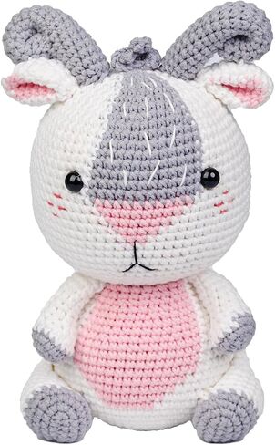 Already Made Pink Rabbit, Emotional Support Toys, Crochet Stuffed Handmade Toys, Hand Crafted Rabbit with Pink Bib, Mink Wool Material, Special Gift, 5x10x5 inch in Saudi Arabia