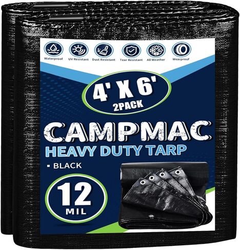 Black Tarps Heavy Duty Waterproof 8x10, 12 Mil Thick, High Durability, Rip and Tear Resistant with Metal Grommets Every 20 Inches in Kuwait