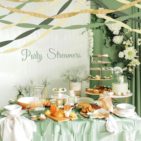 Sage Green & Gold Party Decorations Paper Streamers (5 Rolls) for Camp Bachelorette, Baby Shower, Wedding, Bridal Shower, Engagement Woodland Party Supplies Décor - Boho Craft in Saudi Arabia