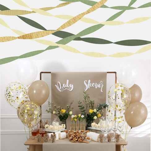 Sage Green & Gold Party Decorations Paper Streamers (5 Rolls) for Camp Bachelorette, Baby Shower, Wedding, Bridal Shower, Engagement Woodland Party Supplies Décor - Boho Craft in Saudi Arabia