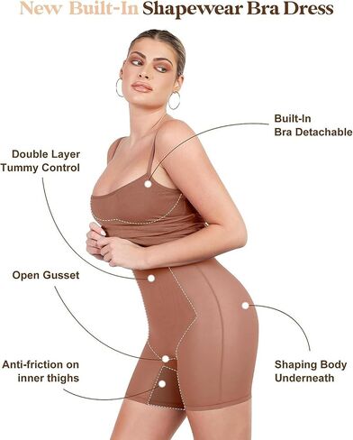 QOU Shapewear Dress Long Sleeve Bodycon Midi Dress Built in Shapewear Club Night in Saudi Arabia