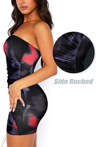 Summer Tube Mini Dresses for Women Trendy Y2k Ruched Going Out Club Rave Outfit Bodycon Short Bandeau Dress in Saudi Arabia