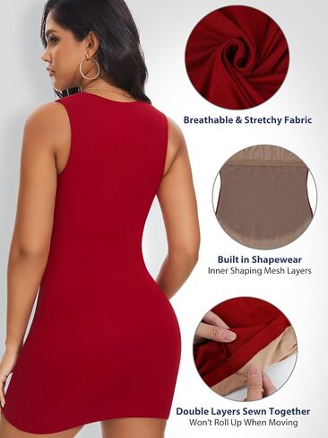SHAPERIN Shaper Dress Built in Shapewear Sexy Square Neck Sleeveless Bodycon Summer Mini Tank Dress for Women in Saudi Arabia