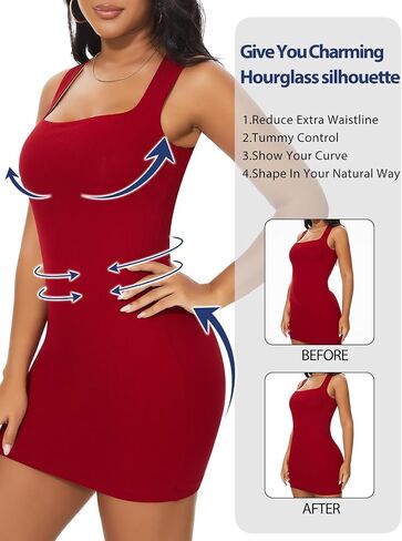 SHAPERIN Shaper Dress Built in Shapewear Sexy Square Neck Sleeveless Bodycon Summer Mini Tank Dress for Women in Saudi Arabia