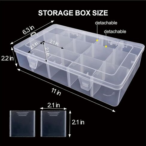 صندوق منظم كبير من البلاستيك الشفاف مكون من 15 شبكة مع فواصل، حاوية تخزين بلاستيكية قابلة للتعديل، صندوق تخزين الأجزاء الصغيرة، صندوق تخزين منظم الأدوات الصغيرة (3 عبوات) in Kuwait