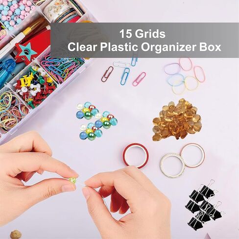 صندوق منظم كبير من البلاستيك الشفاف مكون من 15 شبكة مع فواصل، حاوية تخزين بلاستيكية قابلة للتعديل، صندوق تخزين الأجزاء الصغيرة، صندوق تخزين منظم الأدوات الصغيرة (3 عبوات) in Kuwait