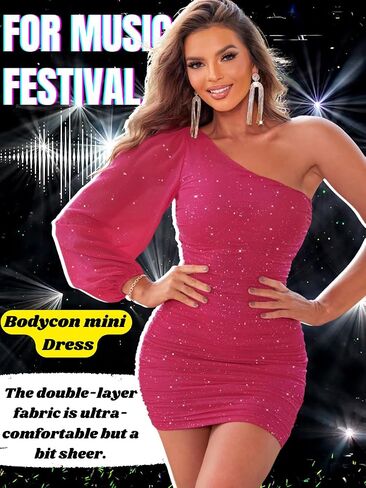 Sparkly Outfits for Women,One Shoulder Ruched Bodycon Short Prom Dress,Sexy Dresses Cocktail Homecoming Nye in Kuwait