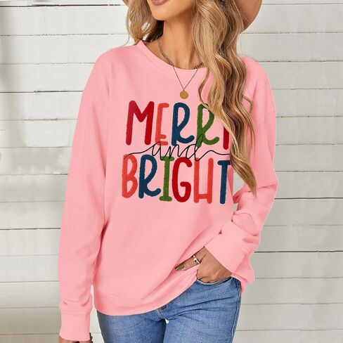 CM C&M WODRO Women Christmas Sweatshirt Merry and Bright Chenille Patch Graphic Pullover Crewneck Long Sleeve Shirt Tops in Saudi Arabia