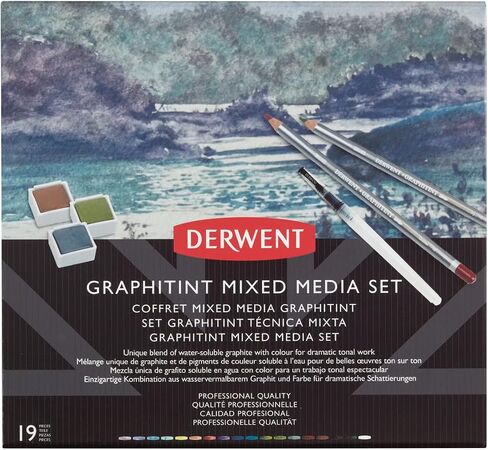 Derwent Graphitint Mixed Media Set, 19 Piece Set, Graphitint Paint, Pencils & Waterbrush (2305949) in Kuwait