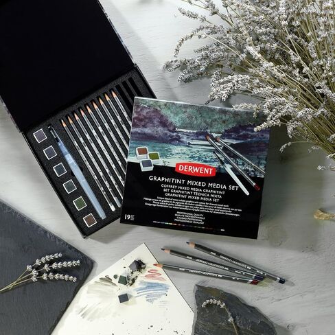 Derwent Graphitint Mixed Media Set, 19 Piece Set, Graphitint Paint, Pencils & Waterbrush (2305949) in Kuwait